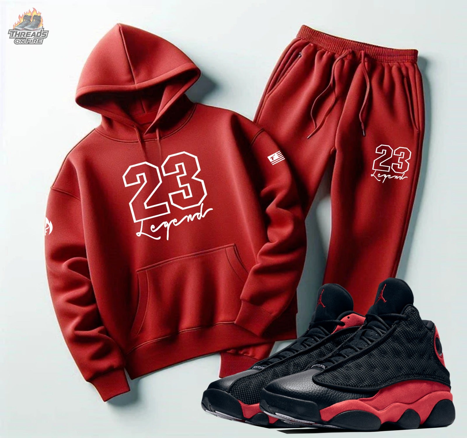 Men's Fire Red Hoodie Joggers Tracksuit Sweatsuit To Match Air Jordan Retro 5 OG