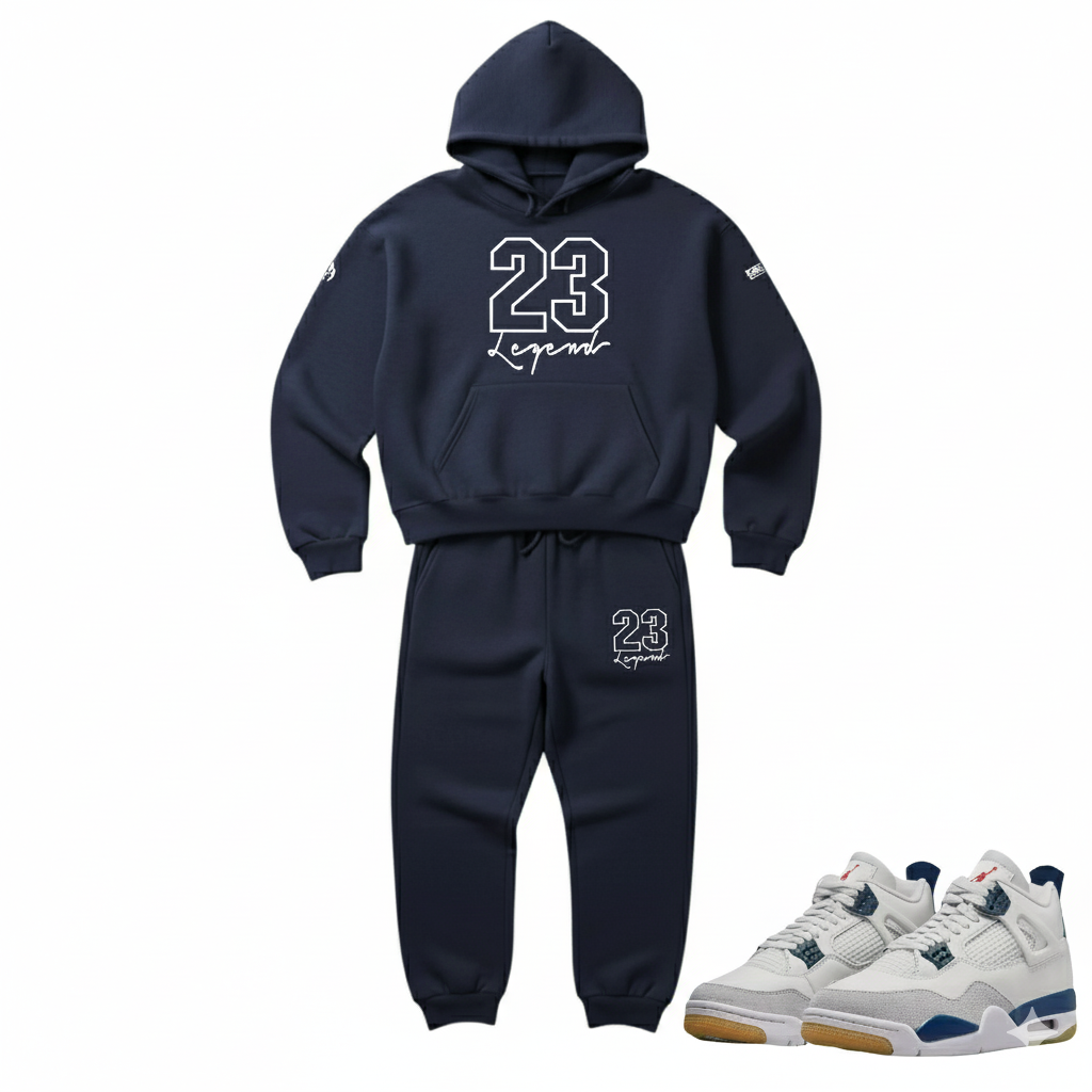 Men's Navy Blue Sweatsuit 23 Legend Hoodie & Joggers To Match Air Jordan 4 Navy White
