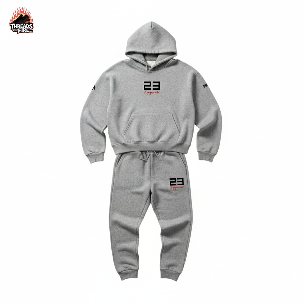 23 Legend Grey Sweatsuit To Match Air Jordan 4 Bred Reimagined Men's Sneakerhead Hoodie Joggers Set