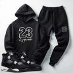 Black White Tracksuit 23 Legend Hoodie Joggers Set Match Jordan 4 White Thunder