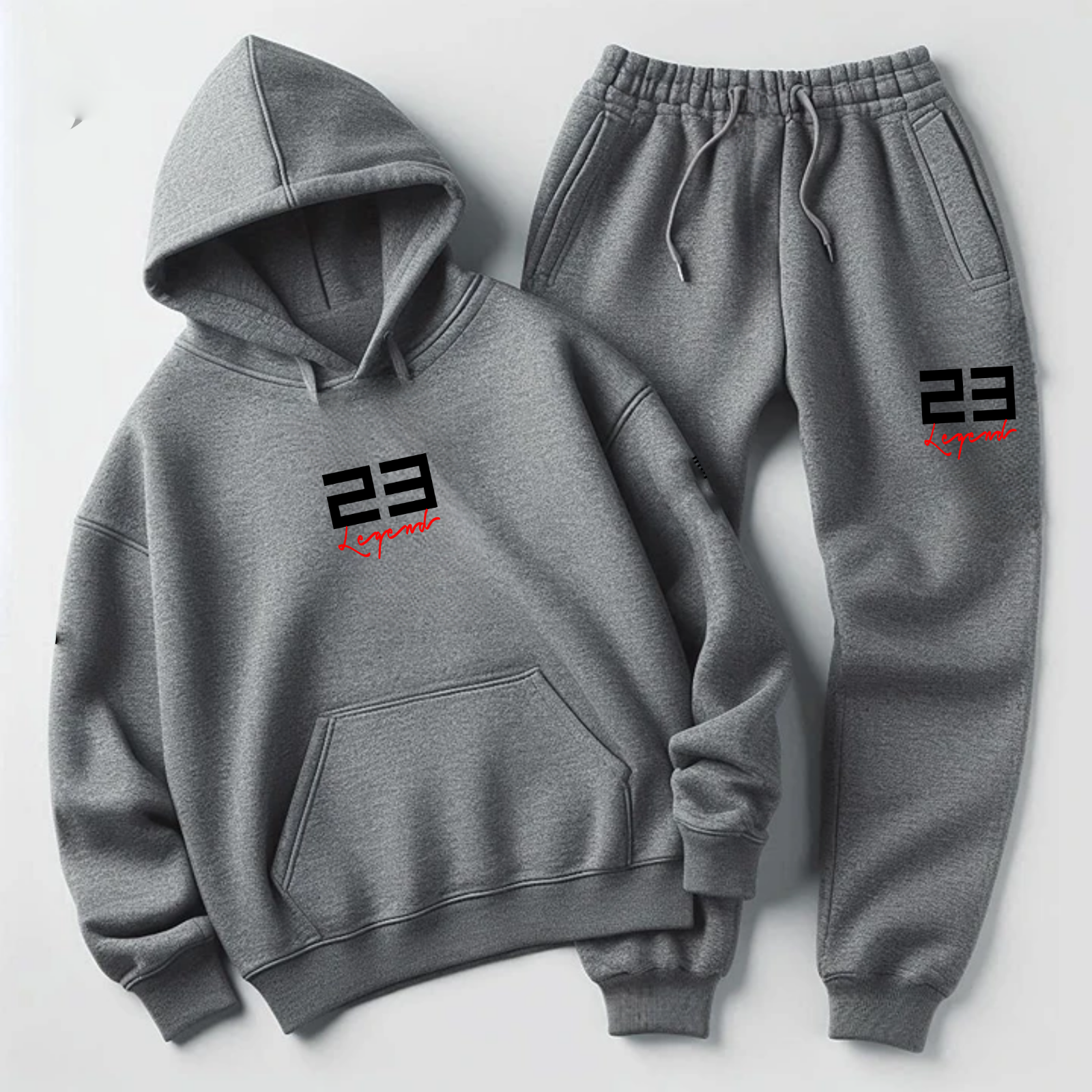 23 Legend Grey Sweatsuit To Match Air Jordan 4 Bred Reimagined Men's Sneakerhead Hoodie Joggers Set